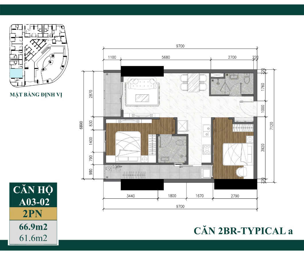 Căn hộ 2PN 2BR-TYPICAL A