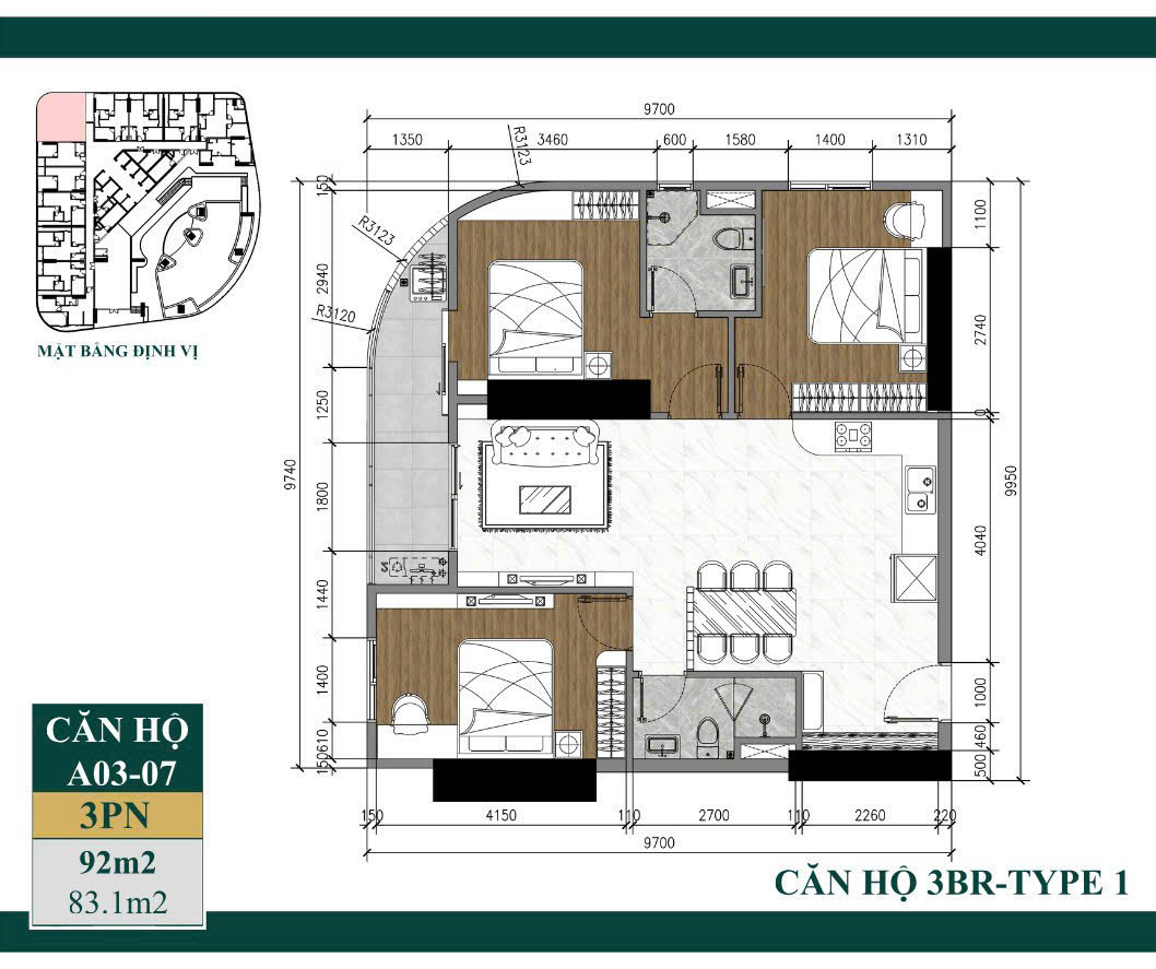 Căn hộ 3PN 3BR-TYPE 1